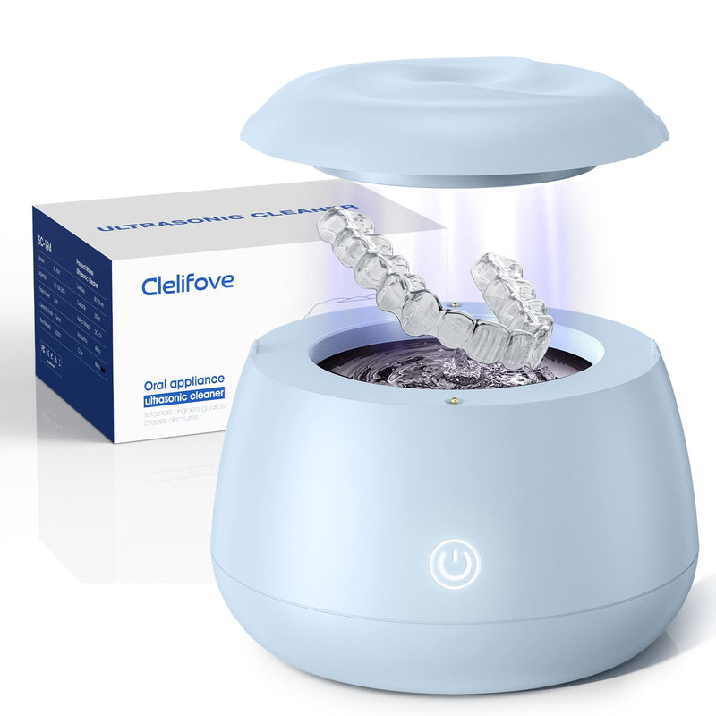 [Australia] - Ultrasonic Retainer Cleaner Machine 48kHz Denture and Aligner Cleaning Pod for Mouth Guards Night Guards Dental Trays Braces Toothbrushes Jewelry with 200ML Capacity (Blue) Blue 