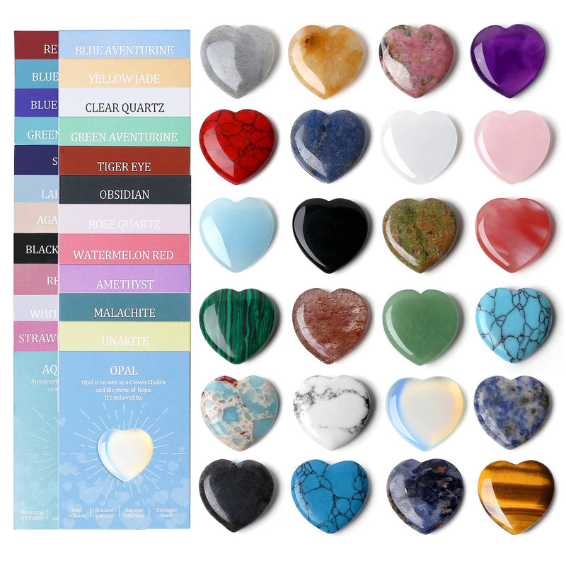 DUQGUHO 1 Inch Hearts Crystals and Healing Stones, Stocking Stuffers Teen | Reiki Gems Healing Crystals Set, Polished Gemstones Spiritual Gifts for Women 24 PCS 24 Colors