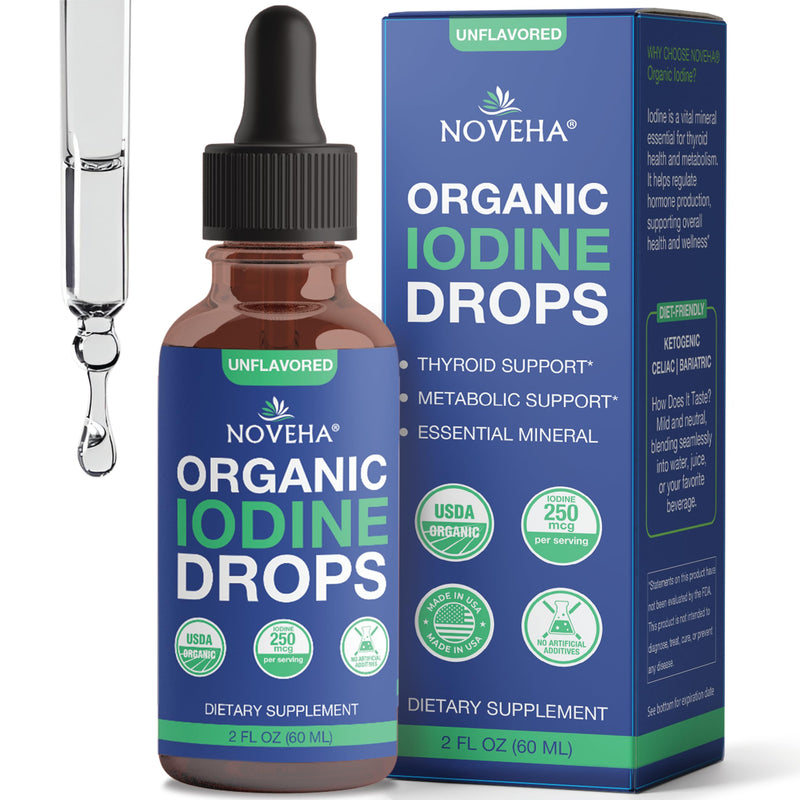 [Australia] - NOVEHA Iodine Drops | Organic Potassium Iodide Supplement | Daily Support for Thyroid Function & Wellness | 250 mcg per Serving | USDA Organic, Vegan, Non-GMO, Gluten-Free | 30-Month Supply 2 Fl Oz (Pack of 1) 