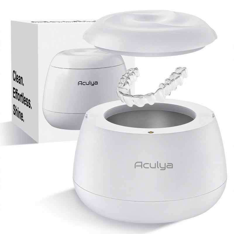 [Australia] - Ultrasonic Retainer Cleaner Machine 48kHz Denture Cleaner 200ml Dental Appliance Cleaner for Aligner, Night Guard, Brace, Jewelry White 