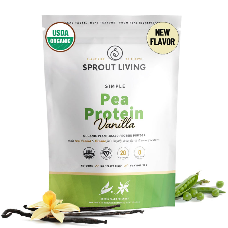 [Australia] - Sprout Living Organic Pea Protein Powder, Vanilla Flavor, 20 Grams of Plant Based Organic Protein Powder Without Sweeteners, Non Dairy, Non-GMO, Dairy Free, Vegan, Gluten Free (1 Pound, 15 Servings) Vanilla Pea Protein 1 Pound (Pack of 1) 