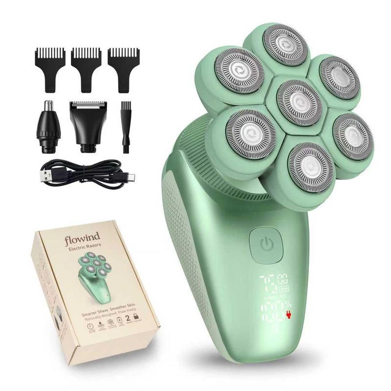 [Australia] - 3-in-1 Electric Razor for Men, Bald Head Shaver & Beard Trimmer, IPX7 Waterproof Wet/Dry Grooming Kit, 120-Minute USB Rechargeable Razor for Face & Body Mint Green 