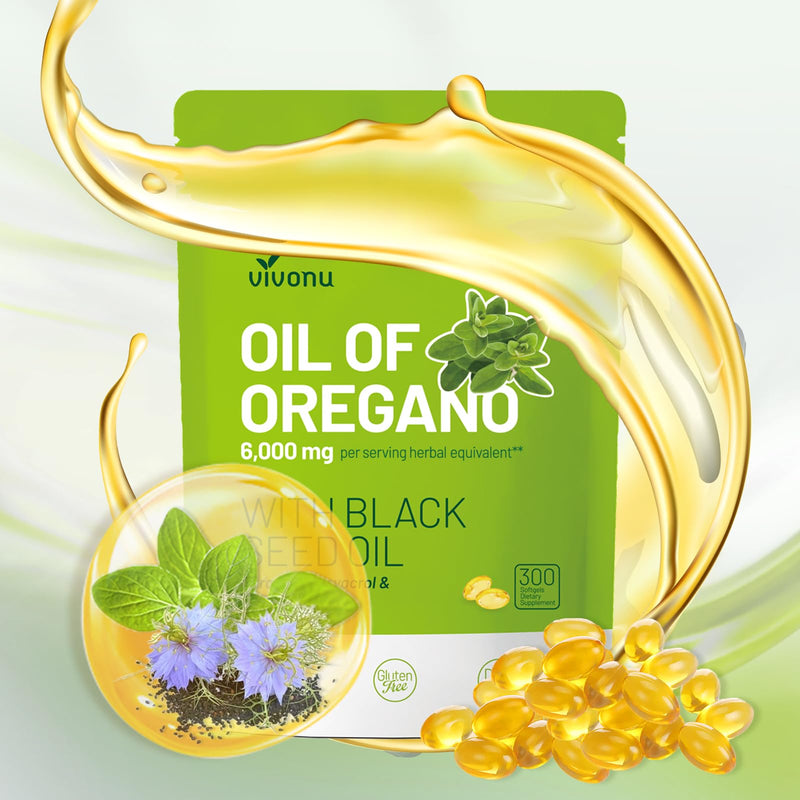 [Australia] - Oil of Oregano with Black Seed Oil, Balanced Oil of Oregano Capsules, Organic OreganoOil Softgels,Carvacrol,Thymoquinone, Non-GMO 300p/1bag 