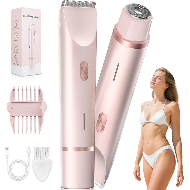 [Australia] - Bikini Trimmer for Women – Waterproof Electric Razor with Stainless Steel Blades, Rechargeable Battery, Pubic Hair Shaver for Women, Facial & Body Hair Remover, Pink Petal Pink 