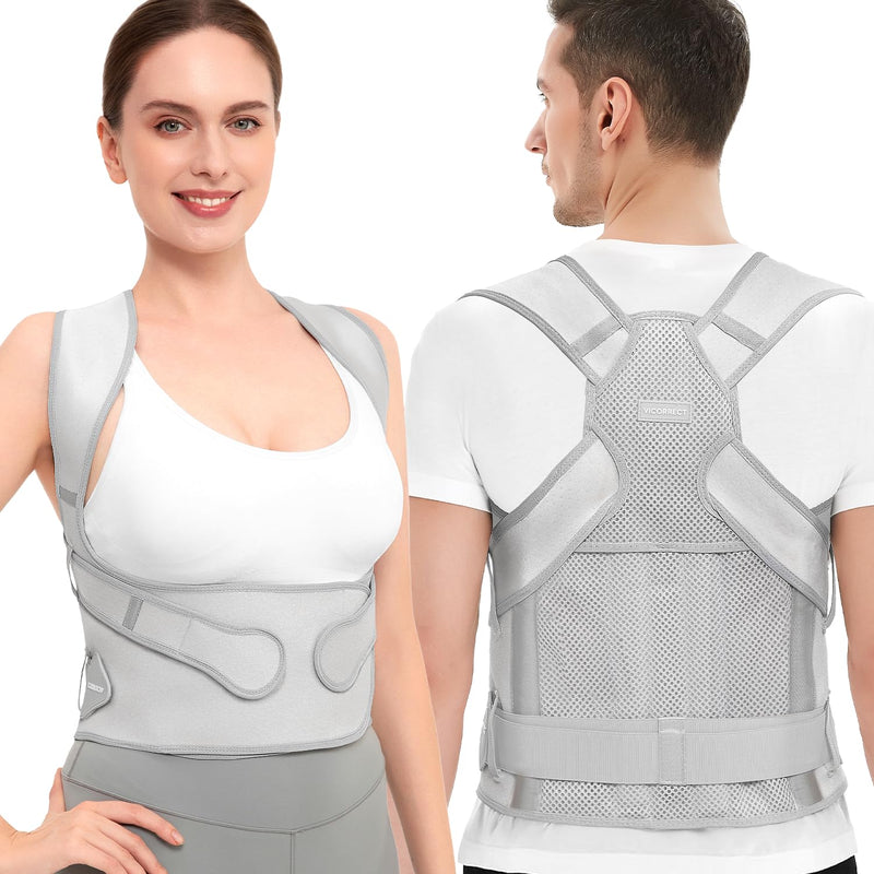 [Australia] - Vicorrect Posture Corrector for Women and Men: Back Support Brace Relieve Upper Back Shoulders Pain (Gray, Medium) Gray 