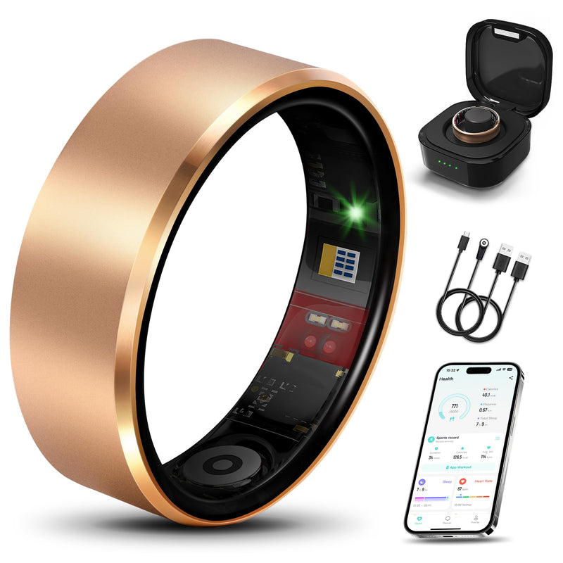 [Australia] - Smart Health Ring 2.0 for Women Men, Slim Scratch & Fingerprint Resistant Design,Efficient Chip Fitness Tracker, Monitors Heart, Blood Oxygen & Pressure, Sleep, Steps, Waterproof, iOS & Android, RG 8 8# Rose Gold 