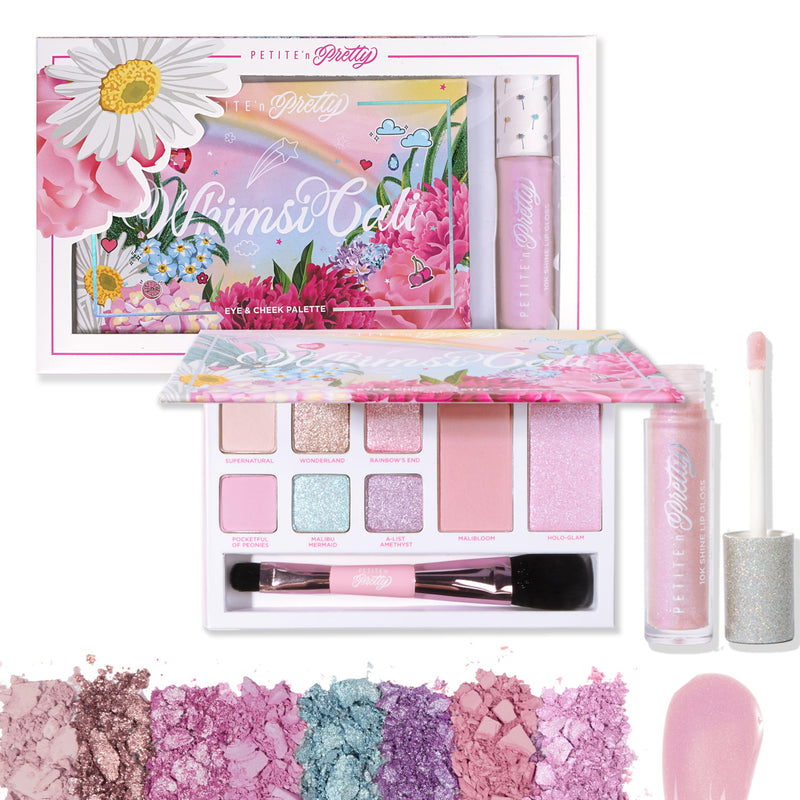 [Australia] - Petite 'N Pretty - WhimsiCali Eyeshadow & Cheek Makeup Palette and 10K Shine Lip Gloss Duo – Natural & Non-Toxic Face Makeup for Kids, Children, Tweens and Teens 