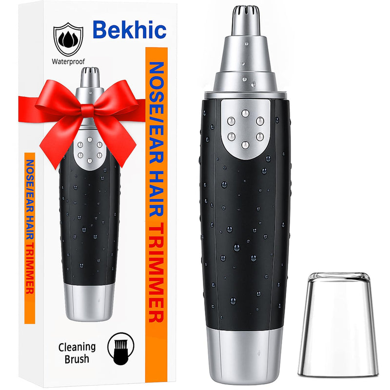 Ear and Nose Hair Trimmer Clipper - 2025 Professional Painless Eyebrow & Facial Hair Trimmer for Men Women, Battery Operated Facial & Eyebrow Hair Remover, Dual-Edge Blades, Painless Grooming Silver/Black