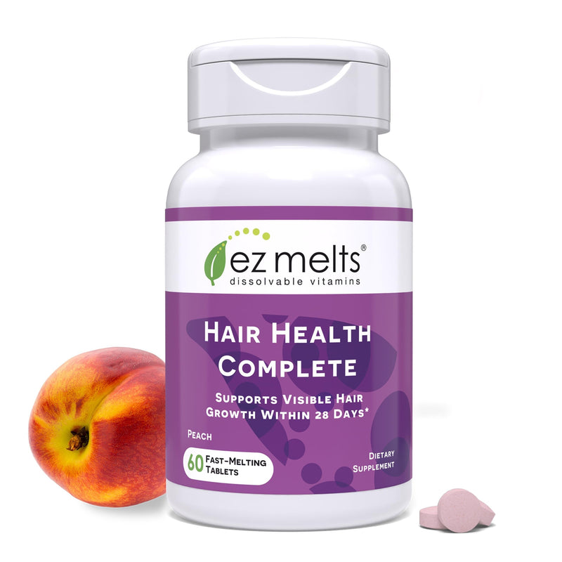 EZ Melts Hair Health Complete - Hair Supplement to Support Strength & Growth - Includes AnaGain Nu, Biotin, Apigenin, Bambo Silica & More - 60 Sublingual Tablets (30 Servings) 60 Count (Pack of 1)