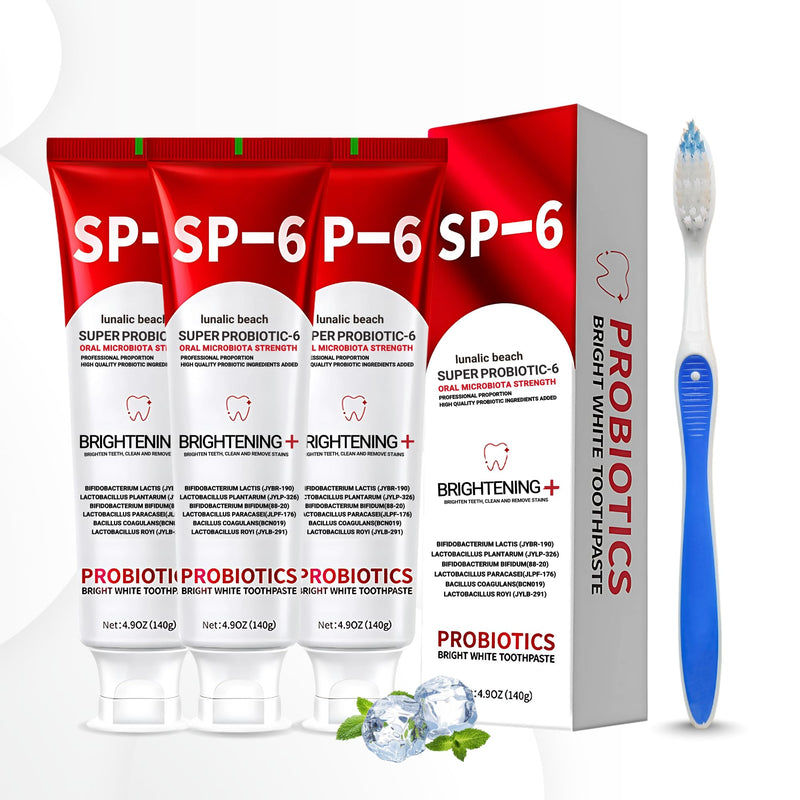 [Australia] - 3PCS SP 6 Toothpaste for Teeth Brightening & Fresh Breath, 6 Probiotics Formula for Gum Health, Fluoride-Free, Mint Fresh Flavor, 4.9 oz (4, Mint) 