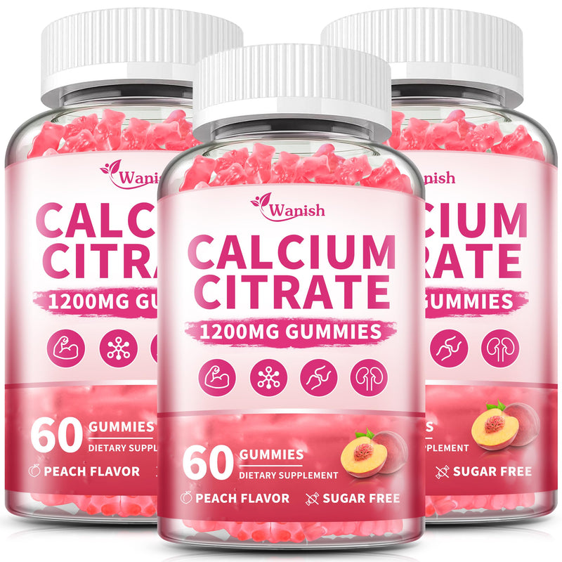 (3 Pack) 1200 mg Calcium Citrate Gummies Supplements for Women & Men,Pure Calcium Citrate Gummies for Bone, Muscle & Immune Support - Easy to Digest, Sugar Free,Vegan,Peach Flavor,60 Day Supply 60 Count (Pack of 3)