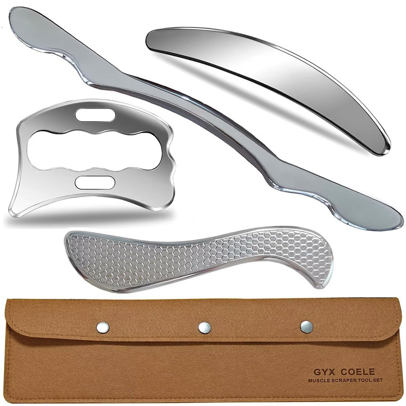 [Australia] - 4 in 1 Professional IASTM Tool Set,Stainless Steel Muscle Muscle Tools with Case, Physical Therapy Massage Equipment and Deep Tissue Massage Tools GYX COELE-4set-02 