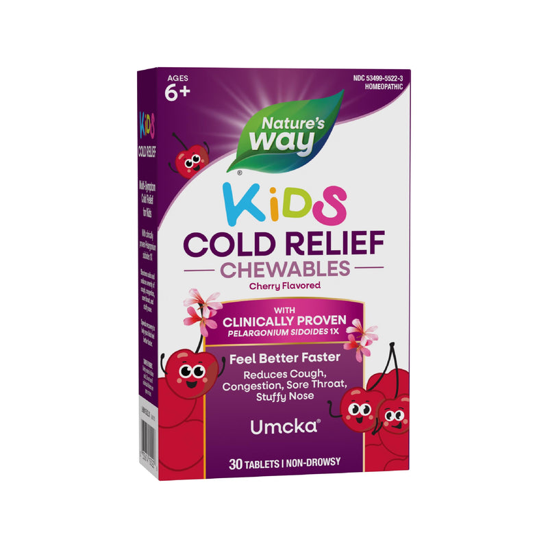 [Australia] - Nature‚Äôs Way Kids Cold Relief Chewables, Umcka, Ages 6+, Shortens Duration and Reduces Severity, Multi-Symptom Cold Relief, Non-Drowsy, Cherry Flavored, 30 Tablets 