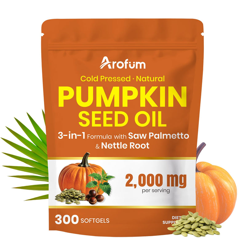 [Australia] - Pumpkin Seed Oil with Saw Palmetto & Nettle Root - 2000 mg per Serving, 300 Softgels for Hair Vitality Support, Herbal Blend for Daily Wellness, Plant-Based & Gluten-Free 300 Count (Pack of 1) 