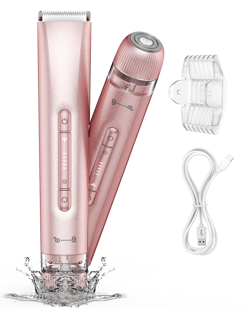 [Australia] - Bikini Trimmer for Women,Bikini Razor for Women Pubic Hair, 2 in 1 Wet & Dry Use Groomer,Painless Body Hair Trimmer for Face Legs Underarm Electric Shavers Razors Rechargable IPX7 Waterproof (Pink) Pink 