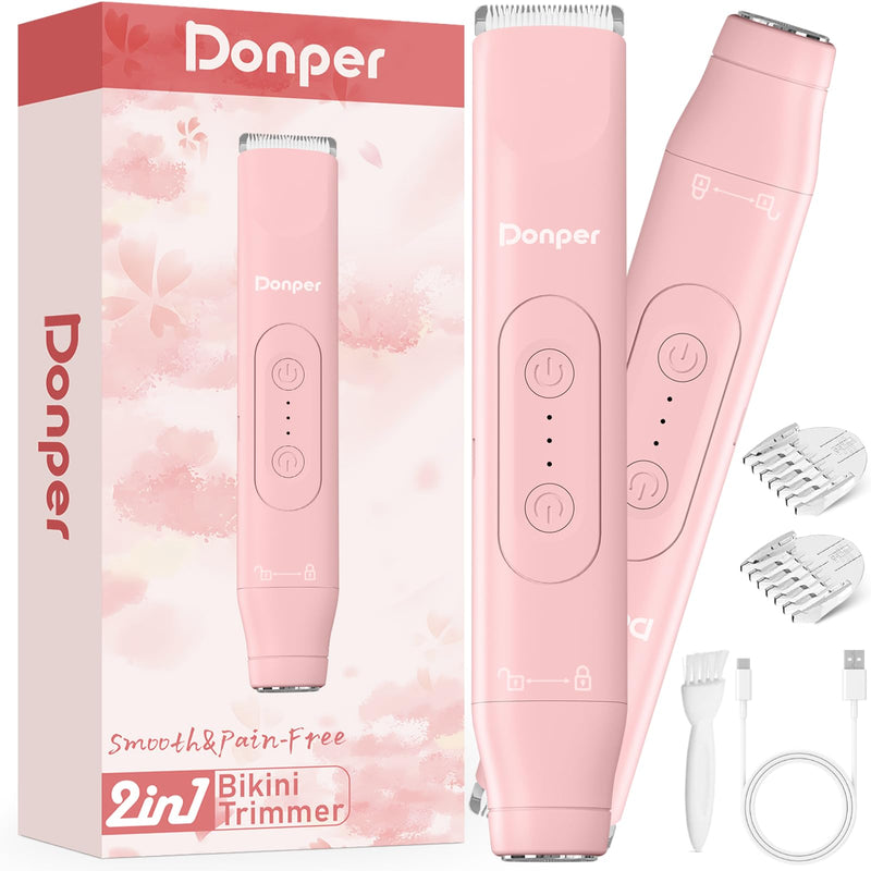 [Australia] - Bikini Trimmer for Women, 2 in 1 Electric Razors for Shower&Travel, IPX7 Waterproof Pubic Hair Remover for Underarm, Legs & Bikini Area, Painless Razor,Hypoallergenic Foil & Ceramic Blades 