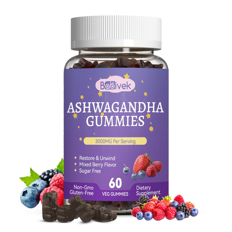 Ashwagandha Gummies 3000mg - 60 Count (30-Day Supply) for Stress Relief | Immune Support Ashwagandha Supplements with Maca, L-Theanine, GABA, Turmeric - Mixed Berry Flavor 60 Count (Pack of 1)
