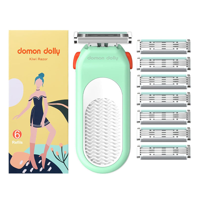 [Australia] - Razor for Women – Travel Essentia,Women's Travel Razor with 6 Refills & 3 Blades – Bikini, Legs & Face Shaver – Comfort Glide System – Compact Green 