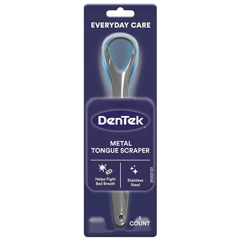 [Australia] - DenTek Metal Tongue Scraper for Better Oral Health – Removes Bacteria, Fights Bad Breath – 100% Stainless Steel, Dishwasher-Safe – Slim Design, Works Gently 1 Count (Pack of 1) 