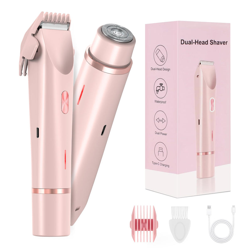 [Australia] - Bikini Trimmer for Women-2 in 1 Dual Head Electric Razors,IPX7 Waterproof Bikini Electric Shaver,Dry & Wet Use Painless Bikini Shaver,Pubic Hair Trimmer for Private Area & Body Hair, Pink 