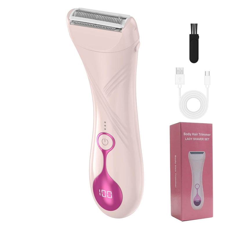 [Australia] - Electric Shaver for Women, Electric Razor for Womens, Bikini Trimmer with LCD Display, Rechargeable Body Hair Trimmer for Bikini Underarm Leg Arm Pubic, Pink 