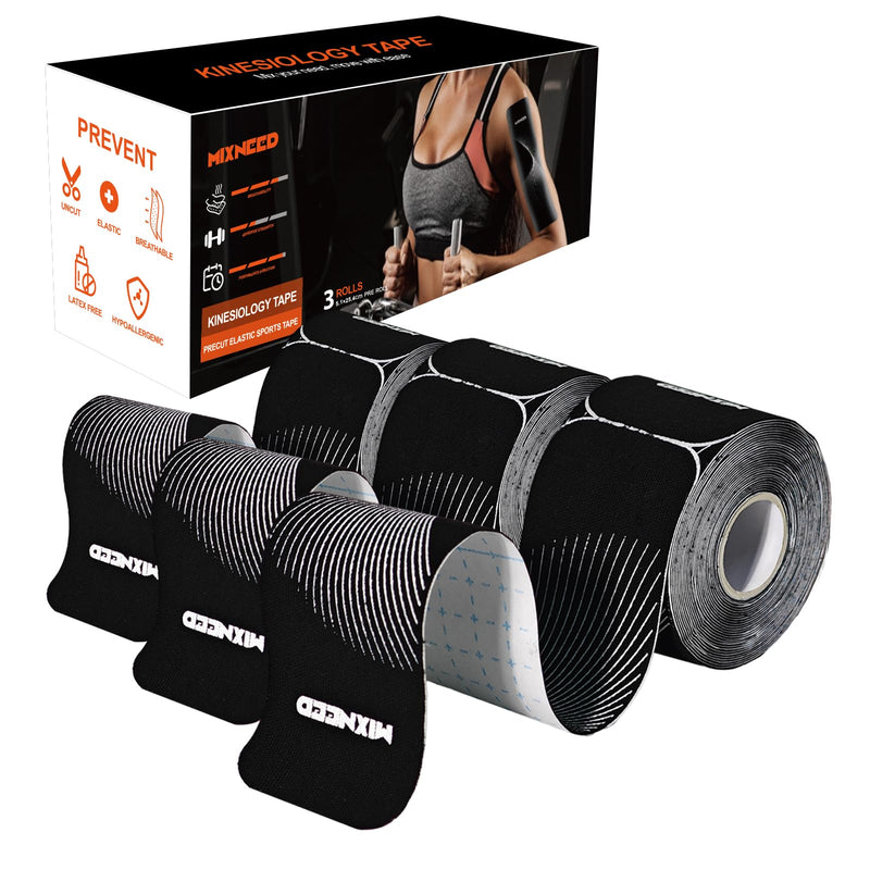 Precut Kinesiology Tape - 60 Strips (3 Rolls) | Waterproof Kinesiology Tape for Muscle & Joint Support, Athletic Knees, Shoulders, Back Pain Relief | Sport Tape for Weightlifting, Running 3 ROLL 3mix