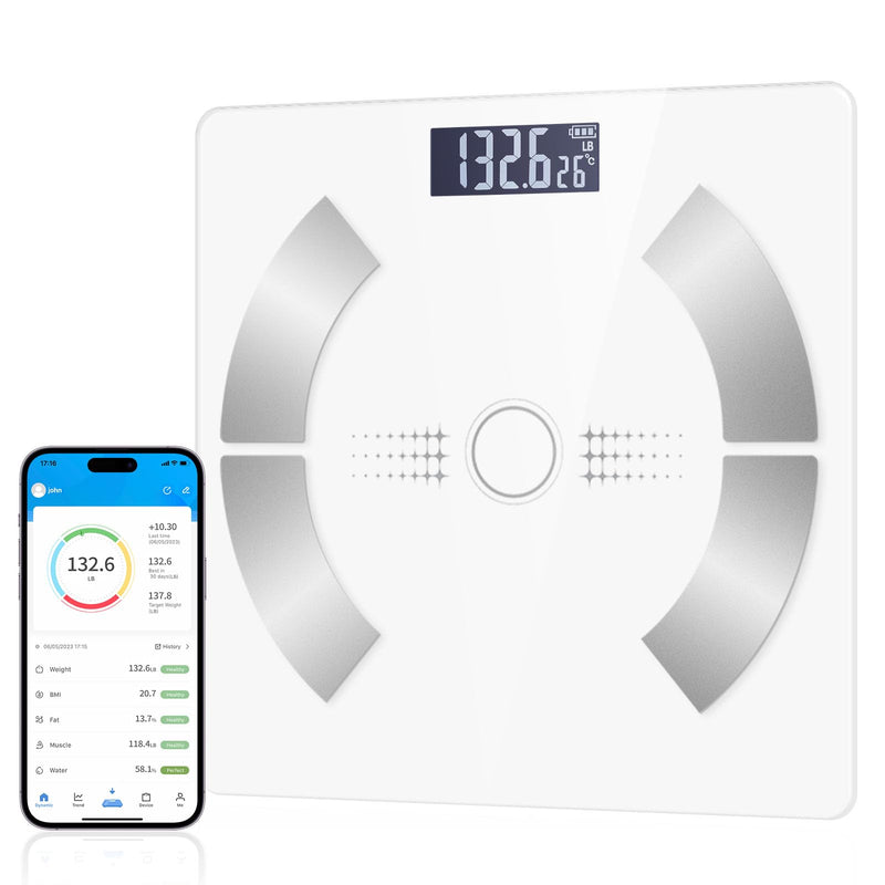 [Australia] - Accurate LED Display Bathroom Scale with Mobile App for Body Composition Analysis, Smart Digital Body Fat Scale (White) White 