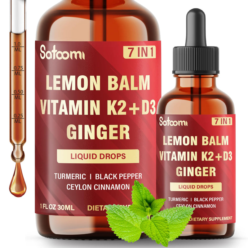 Satoomi 7in1 Lemon Balm Tincture with Vitamin D3, Vitamin K2, Ginger Root, Turmeric, Ceylon Cinnamon and Black Pepper - 1 FL Oz - 60 Day Supply