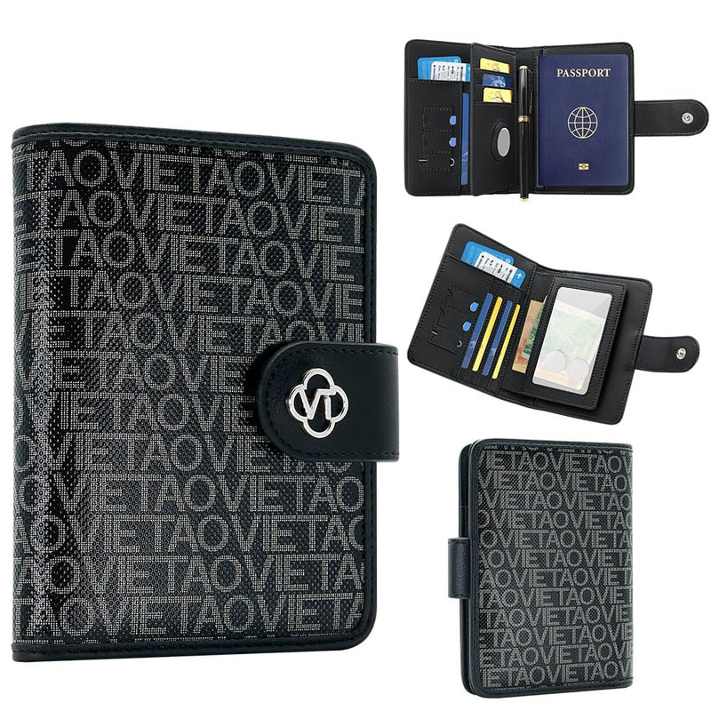 Passport Holder Wallet Bag with AirTag Holder, Card Slots and Passport Solt Ticket Cash Solt, Photo Solt Sim Card Pen Slot.Black Black