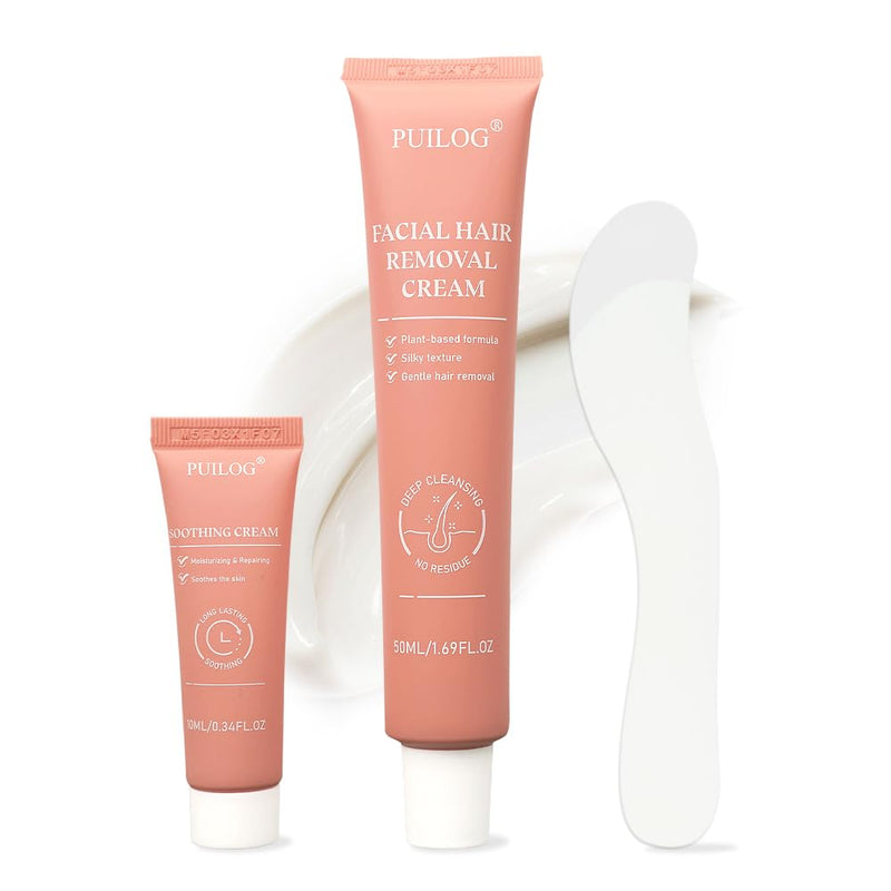 [Australia] - Facial Hair Removal Cream Kit for Women – Depilatory & Post Care Soothing Cream, 4 Min Painless & Flawless Face Hair Remover, Gentle Plant Formula for Sensitive Skin 