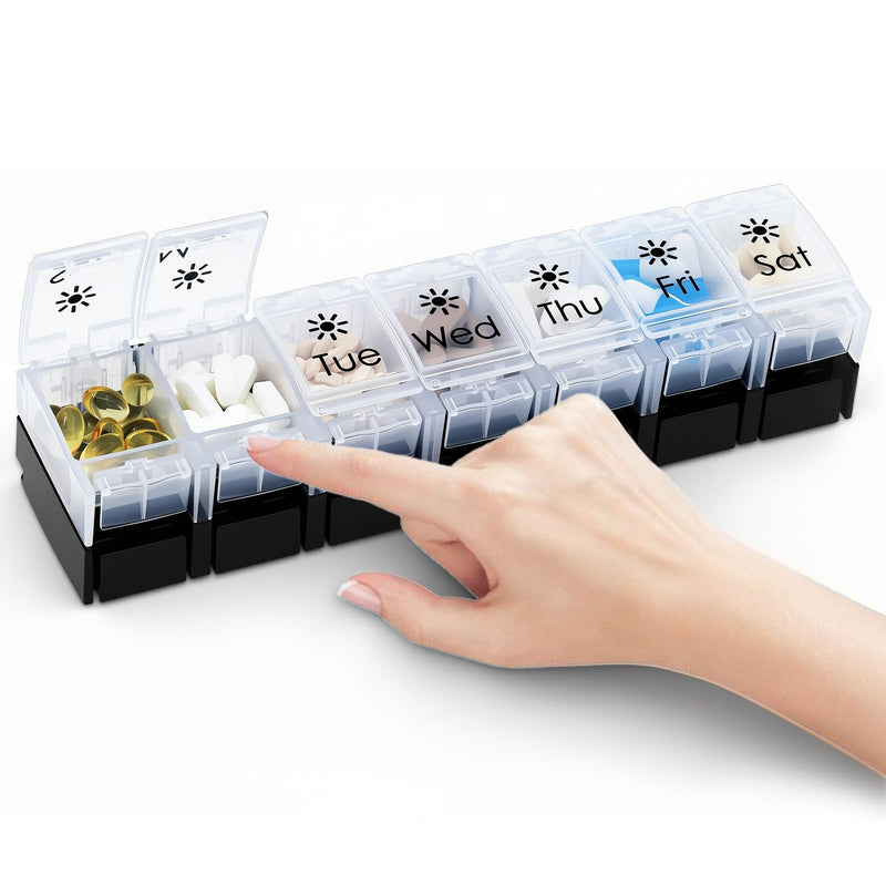 XL Weekly Pill Organizer Twice a Day, Arthritis Friendly（B&W） | AM PM Travel 7 Day Pill Box Case, Large Pill Case to Hold Vitamins, Fish Oil,Supplements and Medication Day & Night