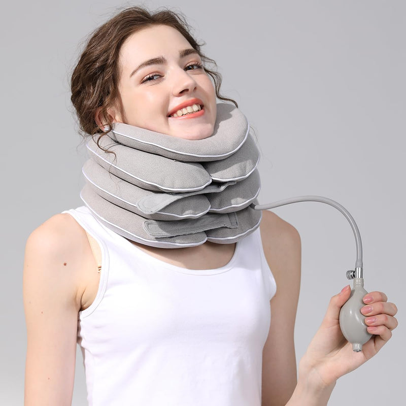 [Australia] - Neck Stretcher with Neck Brace,Cervical Traction Neck Device,Neck Relief Tool,Adjustable Inflatable Cervical Brace,Home Use Neck Decompression New Technology Breathable Fabric Washable&Colorfast 