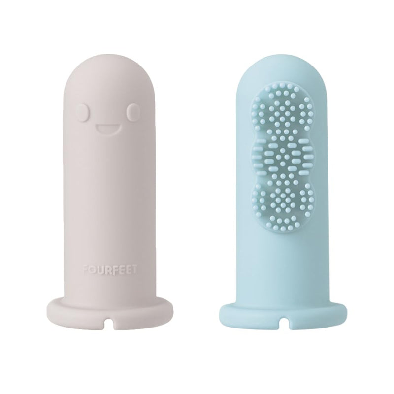 [Australia] - Fourfeet Dino Finger Toothbrush | Baby Silicone Oral Care Brush | Toddler Gum Cleaner | BPA Free Soft Bristles | Easy Drying Air Vent | Food Grade Material | Made in Korea - Grey + Sky (2PCS) Grey_blue 