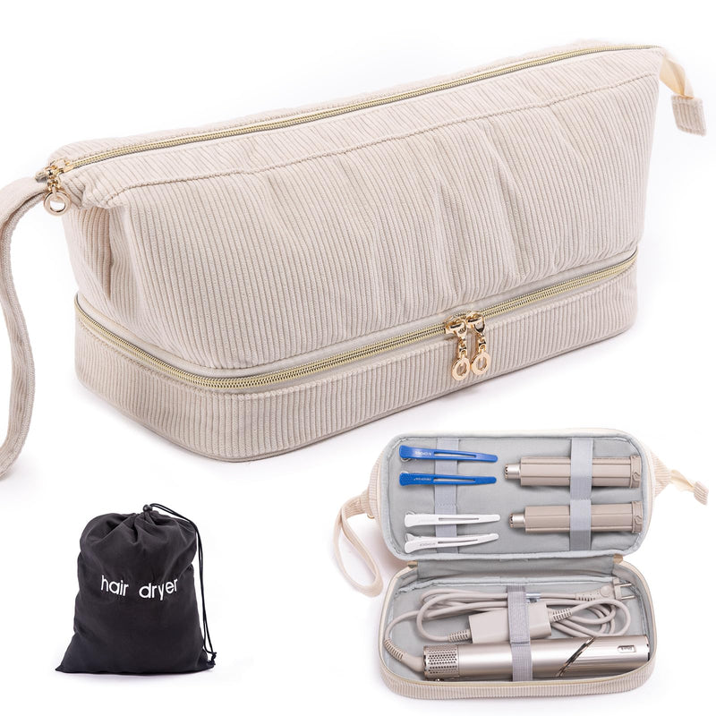 [Australia] - Hair Dryer Case, Double-Layer Hair Tools Travel Carrying Case for Shark FlexStyle/SmoothStyle with Hair Dryer Bag - Hair Air Wrap Dryer Case Flat Curling Iron Travel Organizer Standard Ivory 