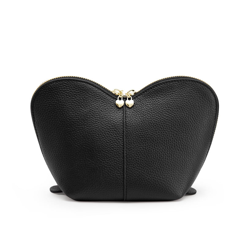 Kattee Leather Makeup Bag, Travel Large capacity Comestic Bag for Women, Heart Shaped Portable Organizer Toiletry Bag for Working, Black