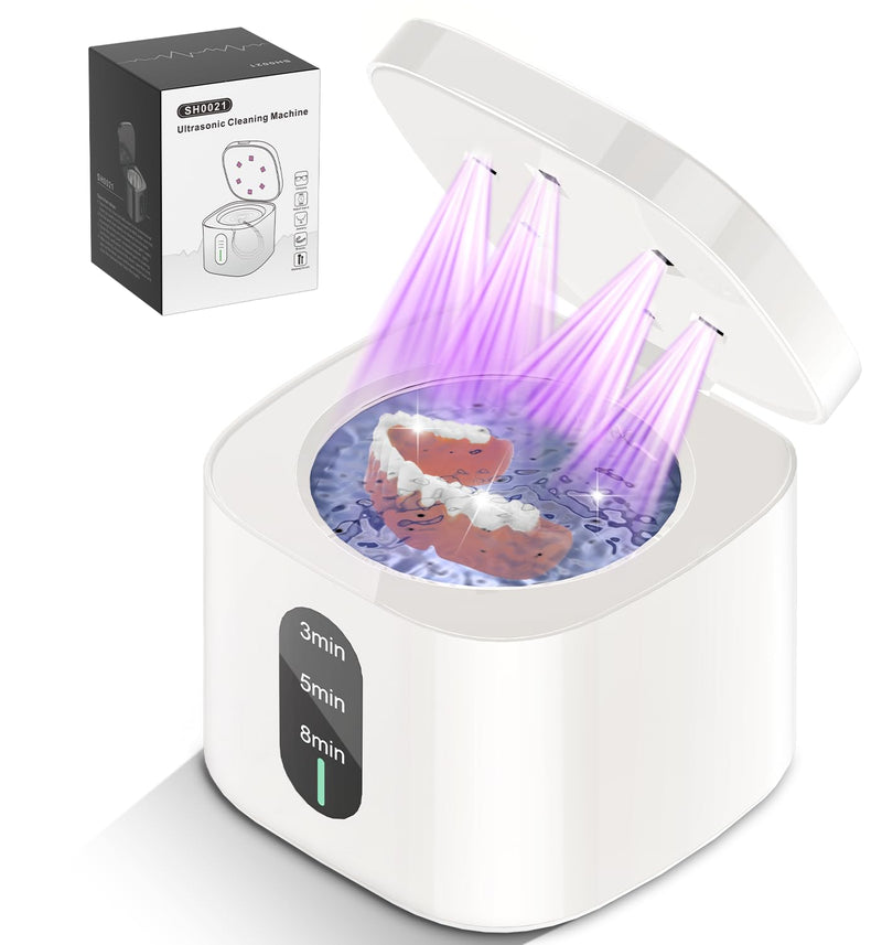 [Australia] - 2025 Ultrasonic Retainer Cleaner Machine, 45kHz Retainer Cleaner with Digital Timer & 3 Modes, 200ML Large Capacity Ultrasonic Cleaner for Dentures, Night Guards, Braces, Aligner, Jewelry and More White 
