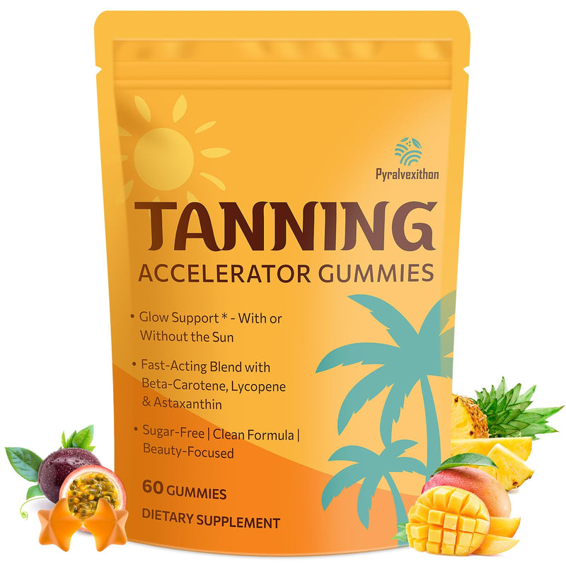 [Australia] - Tanning Gummies with Astaxanthin for Women and Men | Sunless Tanning Supplement with Beta Carotene, Lycopene, Collagen & Vitamins | Skin Radiance & Hydration | Vegan & Sugar Free - 60 Count 60 Count (Pack of 1) 