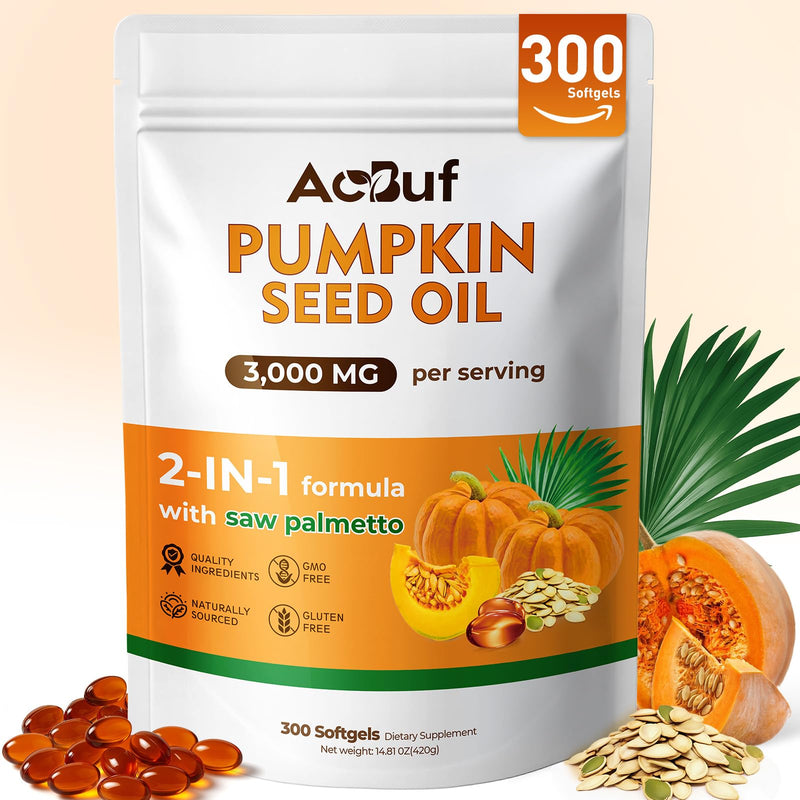 [Australia] - Pumpkin Seed Oil with Saw Palmetto, Pumpkin Seed Oil for Hair, Cold Pressed, Pure Virgin, Essential Fatty Acids & Phytosterols, 3000mg Per Serving, 300 Softgels 
