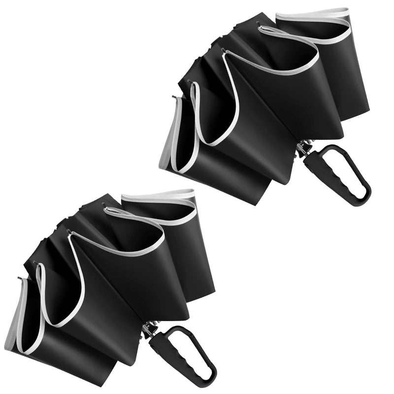 50in Inverted Folding Travel Umbrella – Windproof 10Ribs Upside Down Umbrella with Carabiner Handle, Rain Sun Protection for Women Men (Black) Black + Black