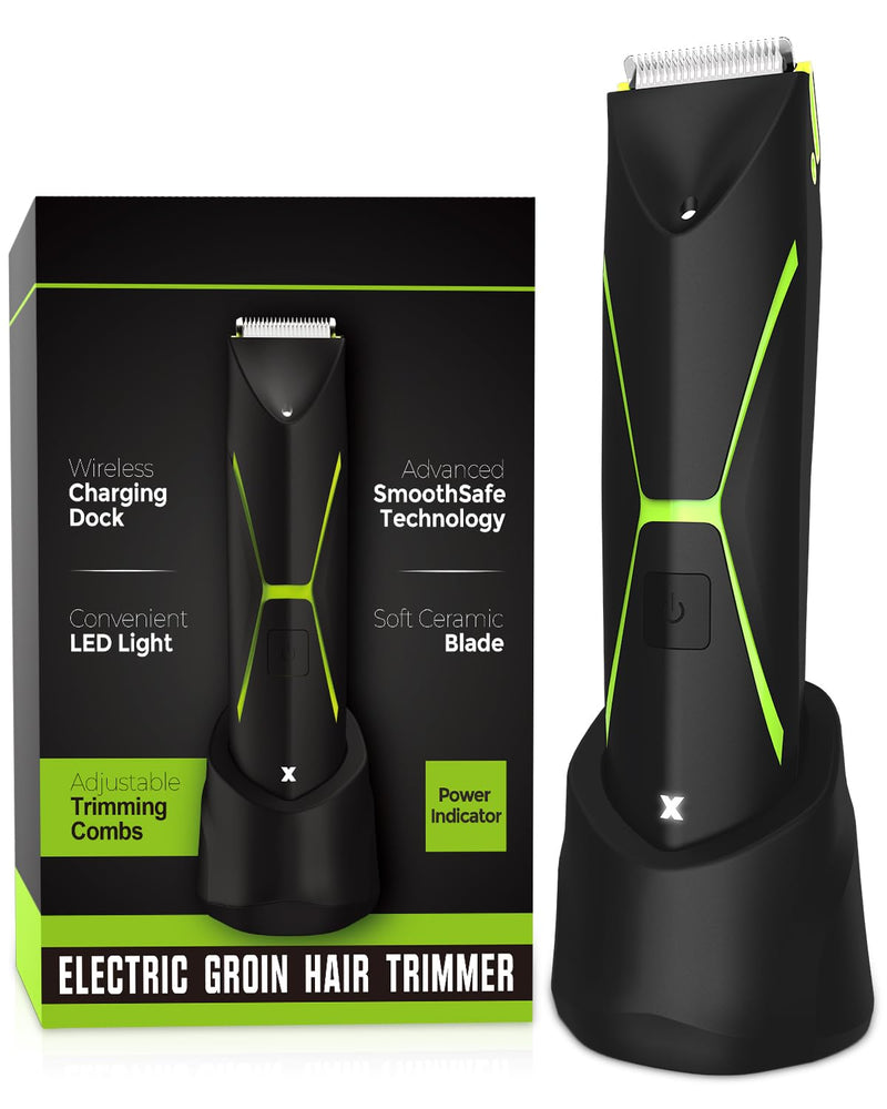 Electric Body Hair Trimmer for Men: Manscape Cordless Ball Body Shaver with Ceramic Blade Waterproof Pubic Hair Groomer Manscaping Rechargeable Wet/Dry Grooming Use for Chest Groin Legs Armpits Travel Green