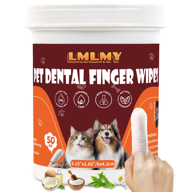[Australia] - Dog Dental Wipes - Tooth Brushing Kit for Cats & Dogs - Dog Toothbrush Finger Dental Wipes to Remove Plaque & Tartar,Effective Teeth Cleaner (50PCS) 4.2 Ounces 