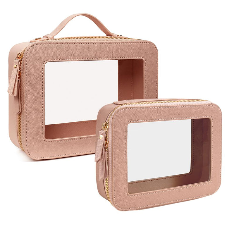 Travel Clear Makeup Bag Set, TSA Approved Cosmetic Bag Case with Zipper Portable Makeup Pouch Toiletry Bag Traveling Cosmetic Organizer Storage Bag Car Organizer Car Essentials Dual Dark Pink