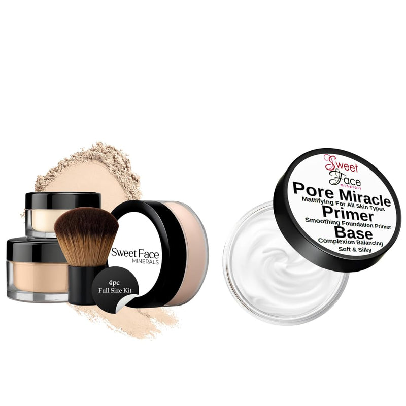 [Australia] - 5pc Full Size Kit (Fair 2) Mineral Makeup Matte Translucent Loose Foundation + Kabuki Brush + Concealer + Finishing Setting Powder + Bare Face Full Coverage SPF 30 with Gel Face Primer 3Oz SPF 30 