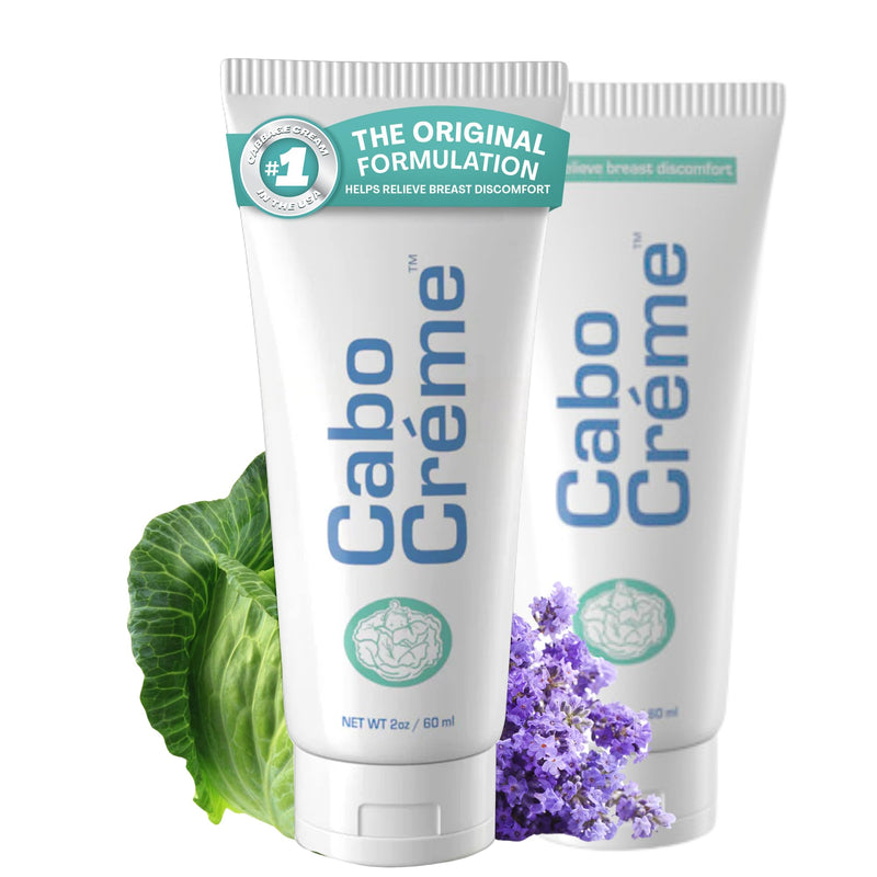 [Australia] - CaboCréme Cabbage Breast Cream for Tenderness & Engorgement Relief, Breastfeeding Weaning Support - Dry Up Breast Milk - Postpartum Essential - OB-GYN Created & Breastfeeding Mother-Approved, 2-pack 