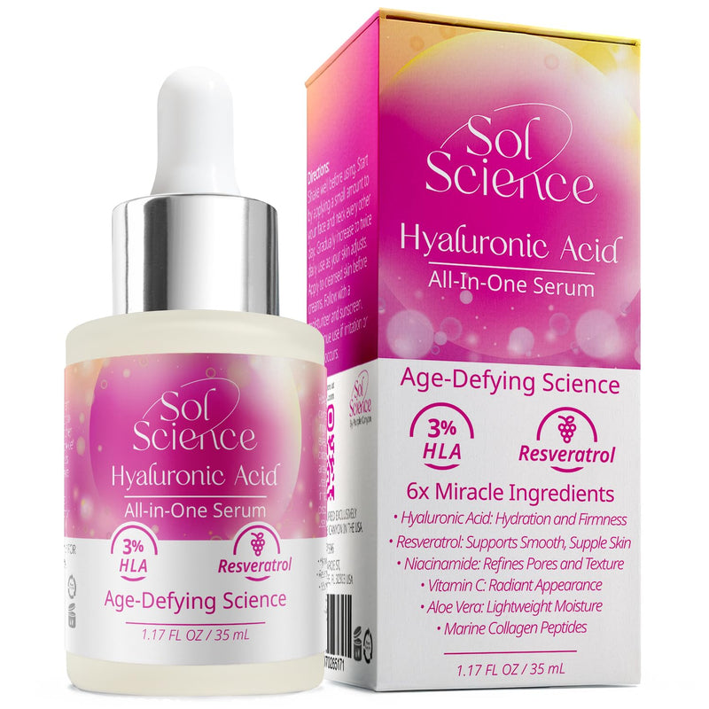 All In One Hyaluronic Acid Face Serum – Ultra Hydrating Anti Aging Serum with Vitamin C, Marine Collagen & Niacinamide for Brightening & Firm, Smooth Skin Miracle Serum