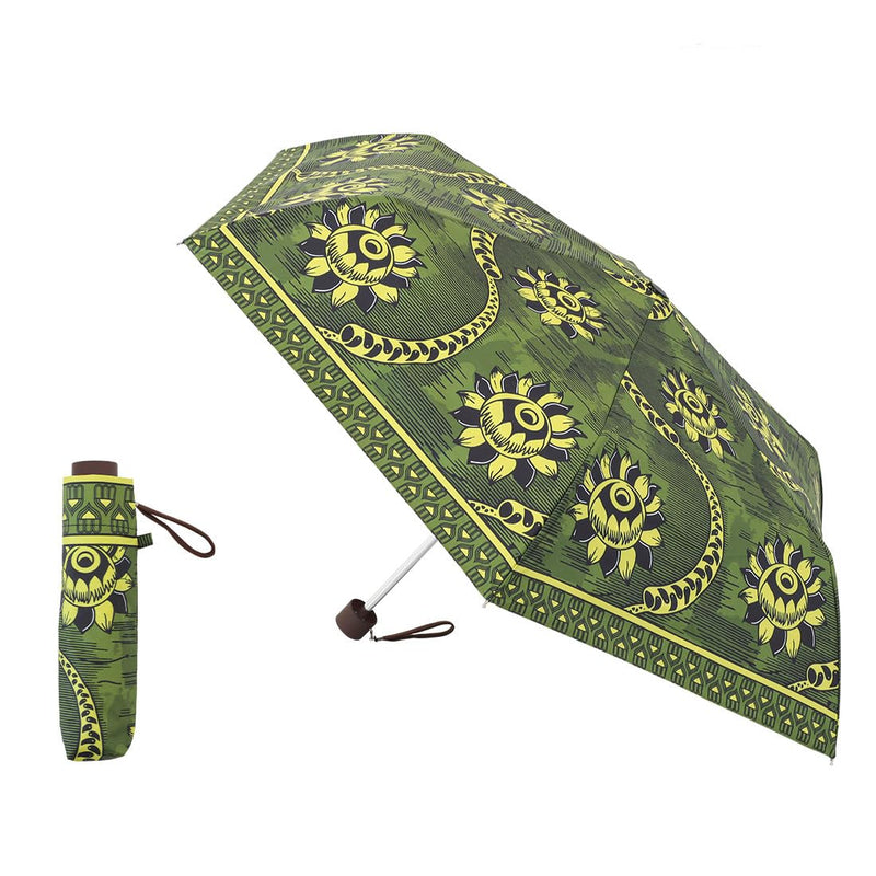 African Print Foldable Umbrella – Protea Design | UV Protection 99% | Compact & Lightweight | Sun & Rain Umbrella | Asian-Inspired Green Pattern