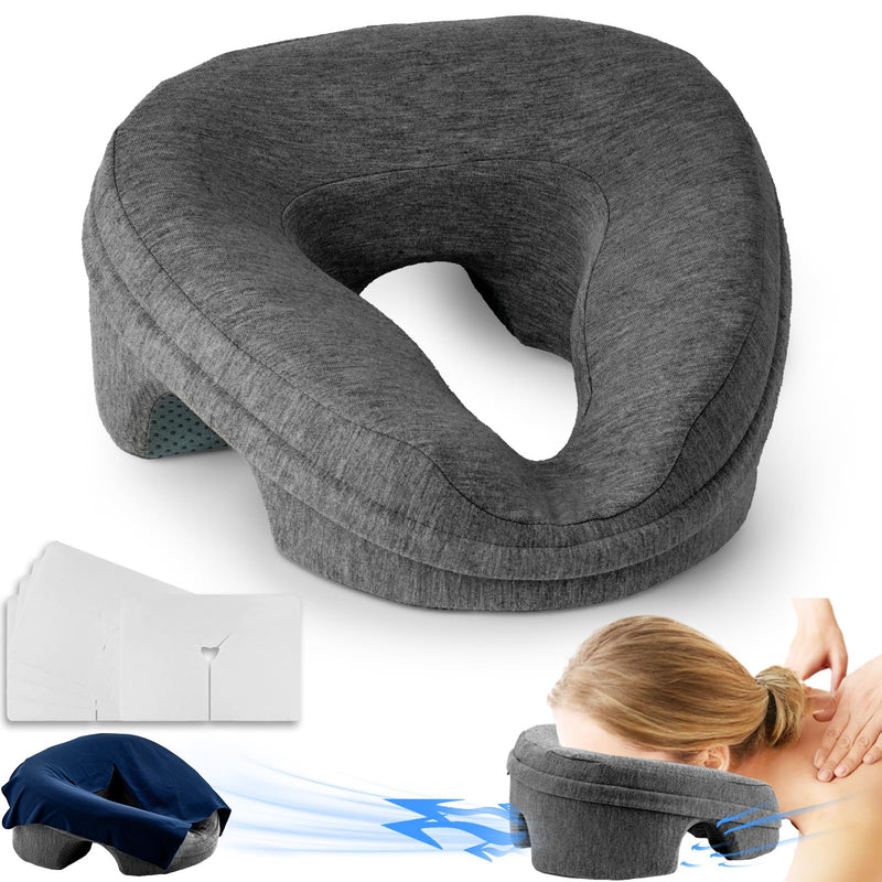 [Australia] - Face Down Pillow Massage Headrest for Bed, Stomach Sleeping Pillow, Face Cradle, BBL Pillow After Surgery Post Eye Surgery Recovery Equipment for Massage Tables,Piercing Pillows Removable Cover Black 