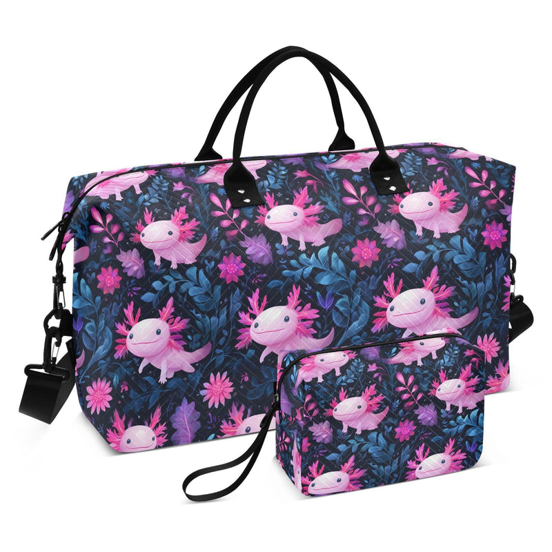 Cute Axolotl Animal Large Travel Duffle Bag Weekender Overnight Bags Gym Yoga Bag for Women Men with Toiletry Bag Multicolor 6