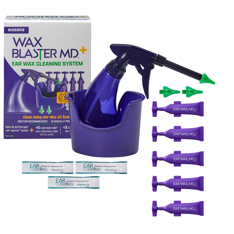 [Australia] - eosera¬Æ WAX BLASTER MD+ Cleaning Kit - Earwax Dissolver for Adults & Kids - Fast Acting, Doctor Recommended, Clinically Proven - Complete Irrigation Kit with 3 Ear Clean MD Packets & 5-ct Single Use Ear Wax MD Vials - Works in 15 Minutes Wax Blaster Plus 