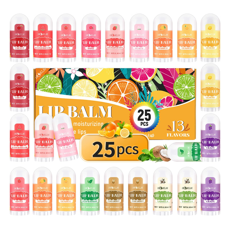 Mini Lip Balm 25 Pcs,Natural Lip Balms with Vitamin E and Coconut Oil | Moisturizes for Dry Lips,13 Flavors Mini Chapstick Perfect for Birthday Party Favors Gift Bags and Small Gifts 1 Count (Pack of 25)